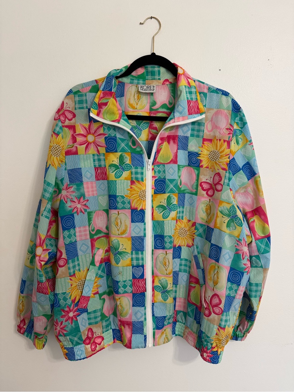 VintageKoret Multicolor Floral & Check Windbreaker Jacket